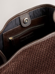 Chocolate Brown Leather Weave Shoulder Bag - Image 3 of 5