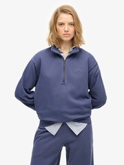 Superdry Blue Essential Logo Garment Dye Half Zip Jumper - Image 1 of 6