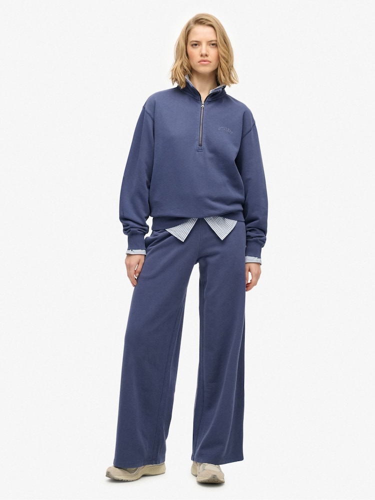 Superdry Blue Essential Logo Garment Dye Half Zip Jumper - Image 2 of 6 Superdry Blue Essential Logo Garment Dye Half Zip Jumper - Image 2 of 6