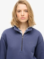Superdry Blue Essential Logo Garment Dye Half Zip Jumper - Image 4 of 6
