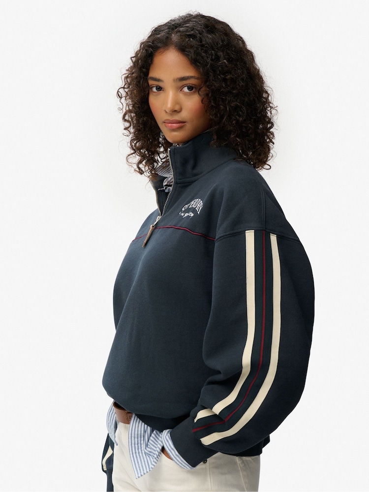 Superdry Blue Country Club Tape Henley Jumper - Image 2 of 4 Superdry Blue Country Club Tape Henley Jumper - Image 2 of 4