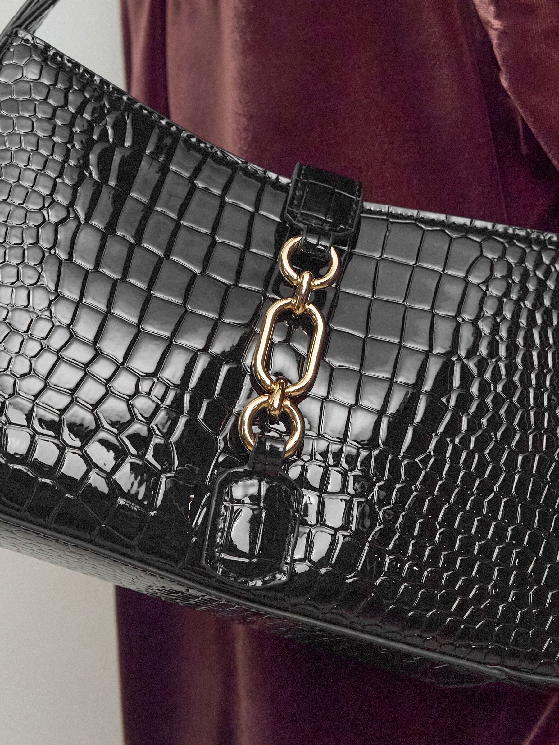 Buy Black Croc Structured Shoulder Bag from the Next UK online shop