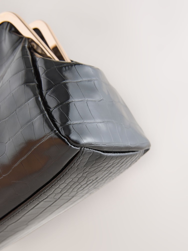 Black Croc Snap Clutch - Image 6 of 6 Black Croc Snap Clutch - Image 6 of 6