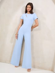Lipsy Blue Short Sleeve Splice Jumpsuit - Image 1 of 4