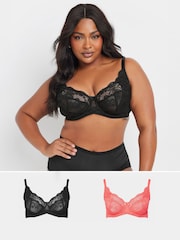 Yours Curve Pink Swirl Lace Underwired Bras 2 Pack - Image 1 of 9