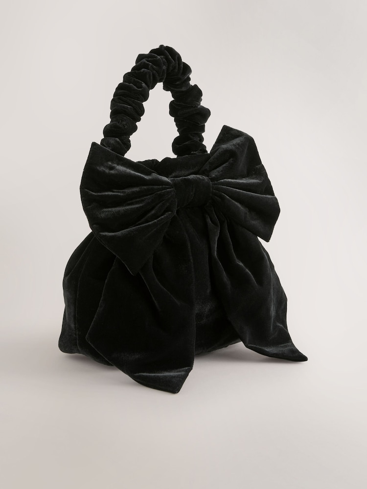 Navy Velvet Bow Detail Hand Held Bag - Image 1 of 5