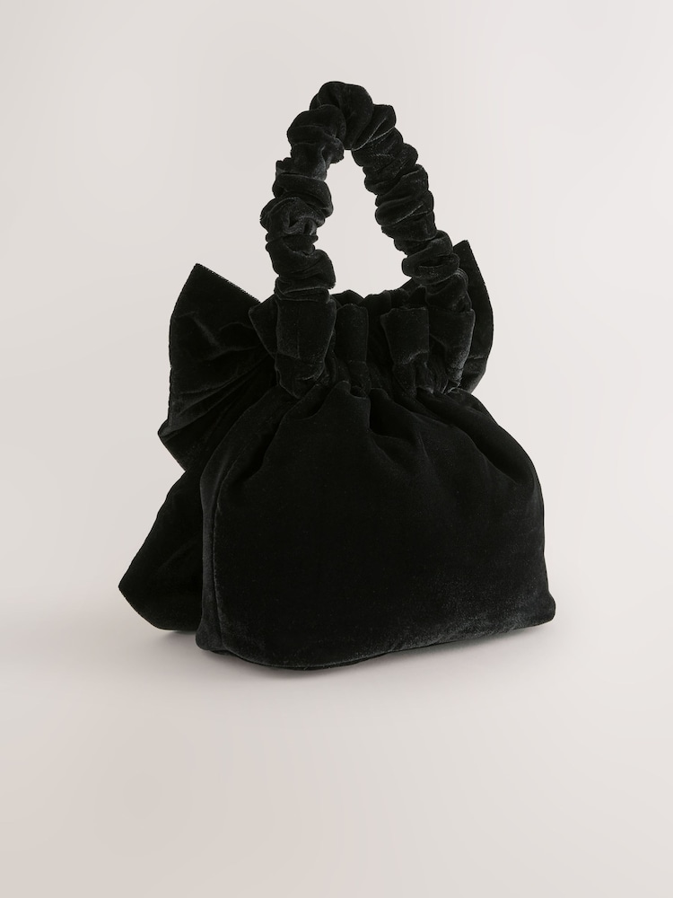 Navy Velvet Bow Detail Hand Held Bag - Image 2 of 5