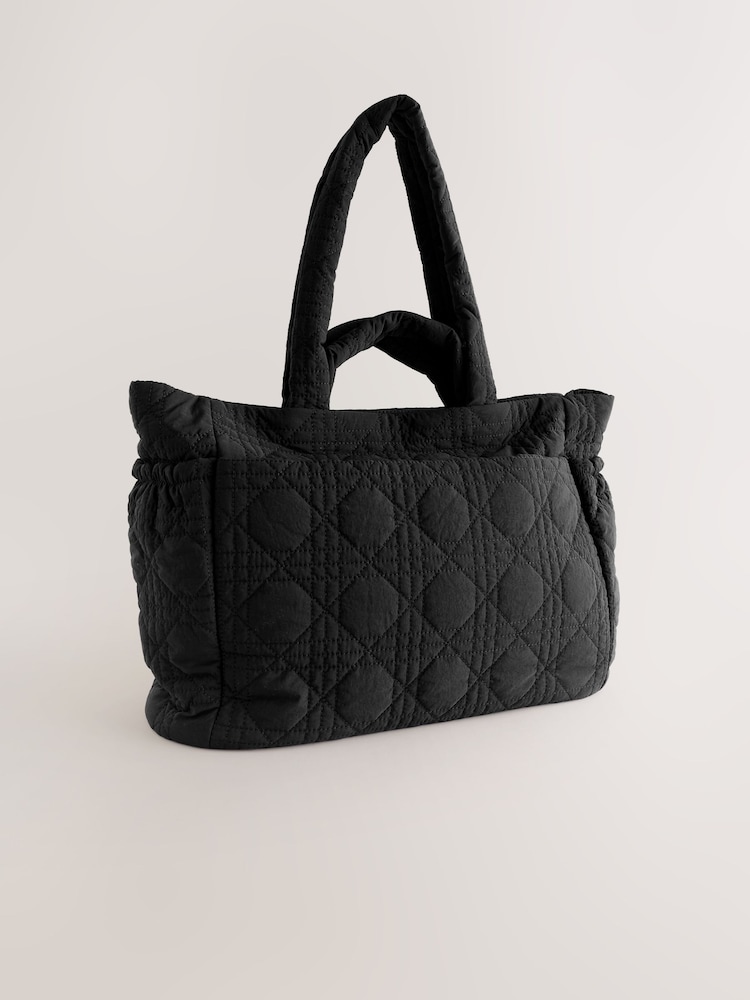 Black Nylon Quilted Shoulder Bag - Image 1 of 6