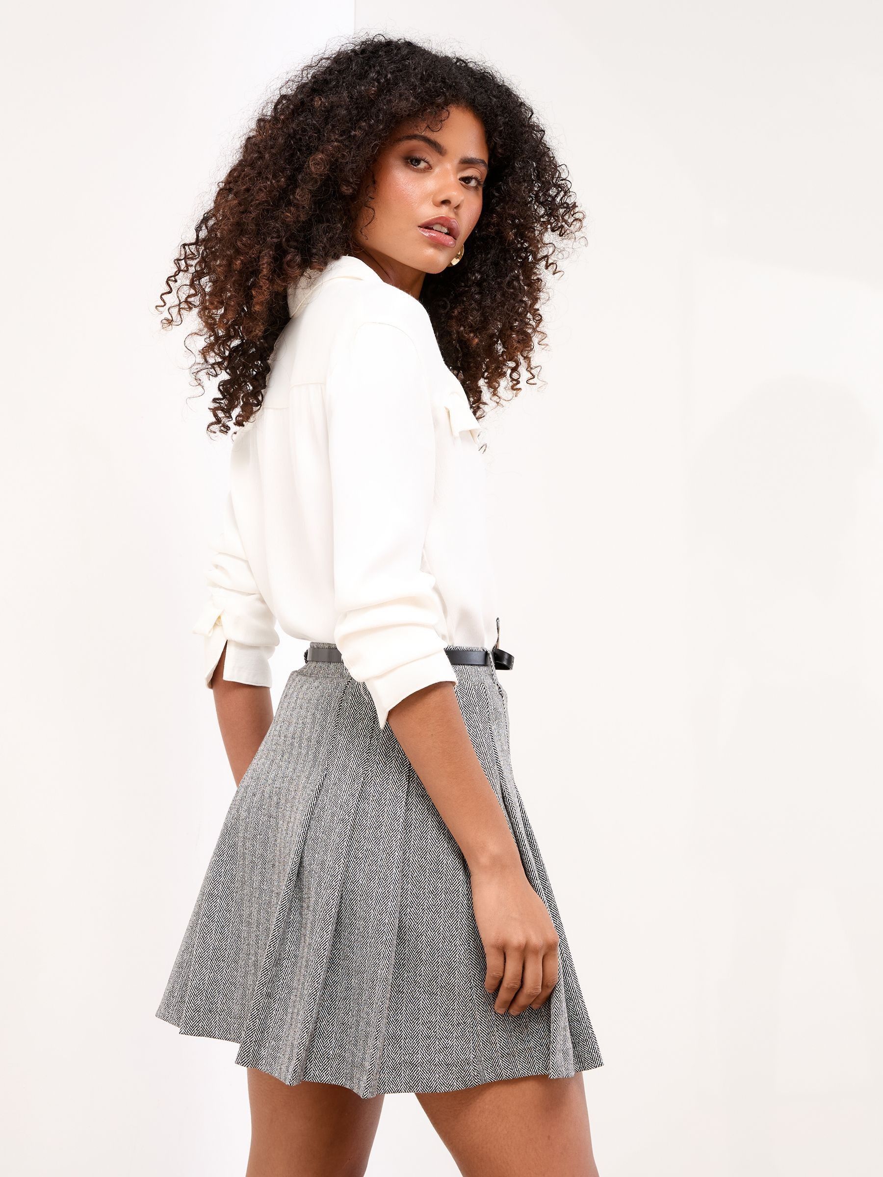 Buy Lipsy Belted Grey Check Pleated Mini Skirt from Next USA