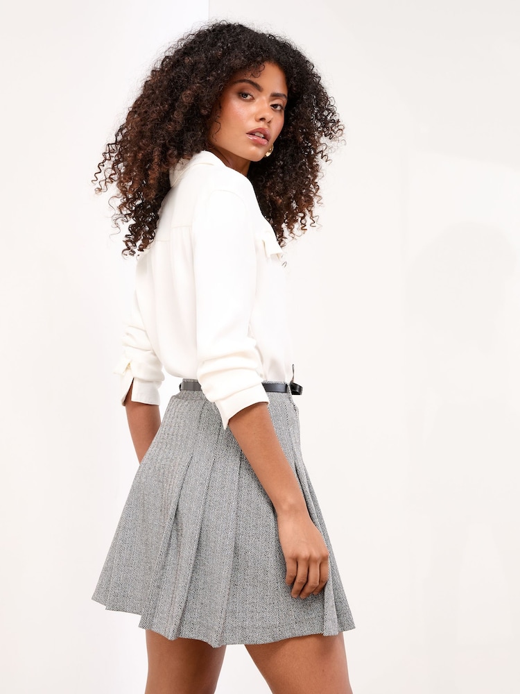 Lipsy Grey Check Belted Mini Skirt - Image 4 of 4