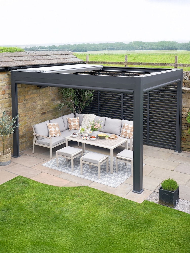 Pacific Dark Grey Electric Garden Pergola with LED and Louvre Panels - Image 2 of 10