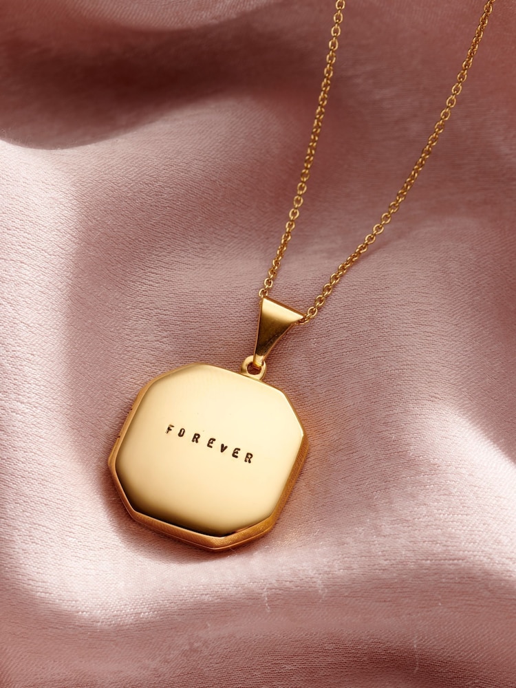 Posh Totty Designs Large Gold Tone Personalised Faceted Square Locket Necklace - Image 1 of 3 Posh Totty Designs Large Gold Tone Personalised Faceted Square Locket Necklace - Image 1 of 3