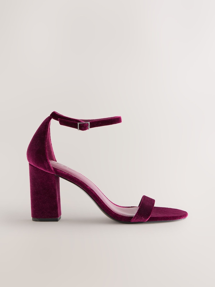 Berry Red Velvet Standard/Wide Fit Block Heel Sandals - Image 1 of 5 Berry Red Velvet Standard/Wide Fit Block Heel Sandals - Image 1 of 5