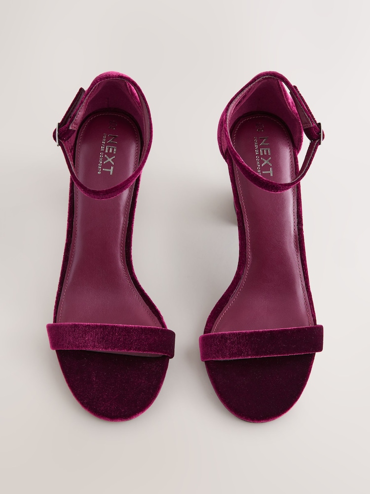 Berry Red Velvet Standard/Wide Fit Block Heel Sandals - Image 2 of 5 Berry Red Velvet Standard/Wide Fit Block Heel Sandals - Image 2 of 5