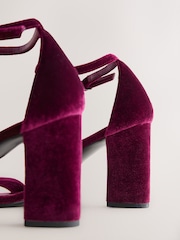 Berry Red Velvet Standard/Wide Fit Block Heel Sandals - Image 4 of 5