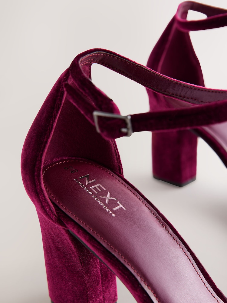 Berry Red Velvet Standard/Wide Fit Block Heel Sandals - Image 5 of 5 Berry Red Velvet Standard/Wide Fit Block Heel Sandals - Image 5 of 5