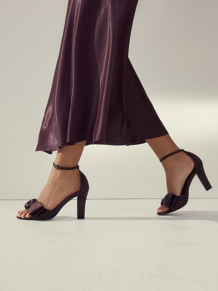 Chocolate Brown Forever Comfort® Satin Bow Block Heeled Sandals - Image 2 of 10 Chocolate Brown Forever Comfort® Satin Bow Block Heeled Sandals - Image 2 of 10
