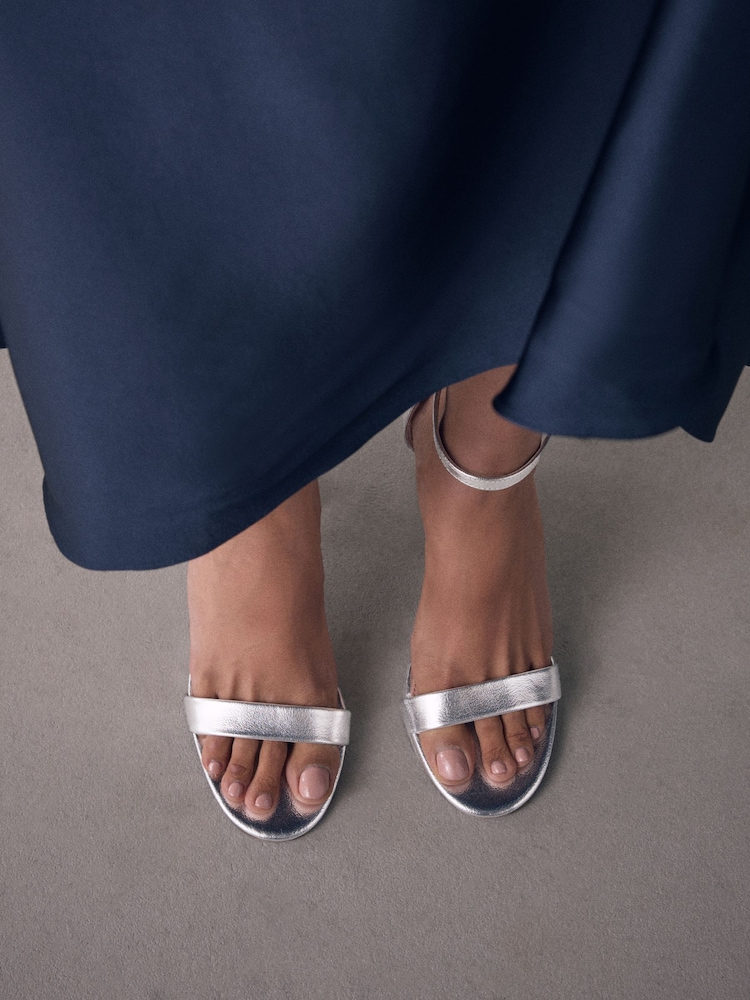 Silver Standard/Wide Fit Block Heel Sandals - Image 1 of 9