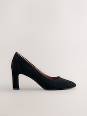Black Faux Suede Forever Comfort® Round Toe Block Block Heels - Image 1 of 5