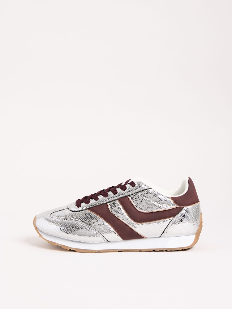 Friends Like These Silver Slim Runner Lace-Up Retro Gumsole Sports Casual Trainers - Image 4 of 4