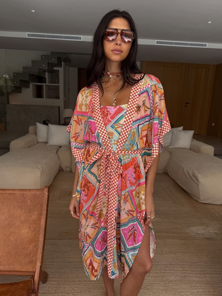 Never Fully Dressed Pink/Orange Cotton Blend Kimono - Image 1 of 3