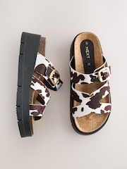 Cow Print Forever Comfort® Leather Strap Buckle Detail Sandals - Image 1 of 5