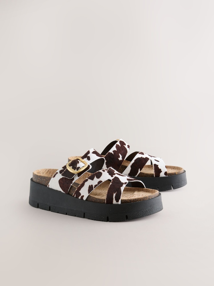 Cow Print Forever Comfort® Leather Strap Buckle Detail Sandals - Image 2 of 5