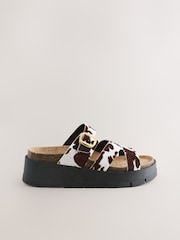 Cow Print Forever Comfort® Leather Strap Buckle Detail Sandals - Image 3 of 5