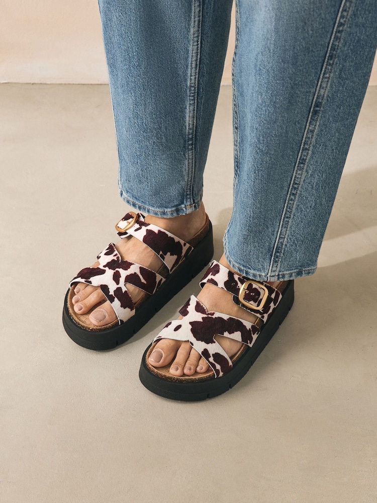 Cow Print Forever Comfort® Leather Strap Buckle Detail Sandals - Image 4 of 10