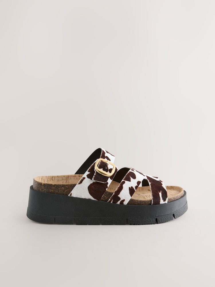 Cow Print Forever Comfort® Leather Strap Buckle Detail Sandals - Image 8 of 10