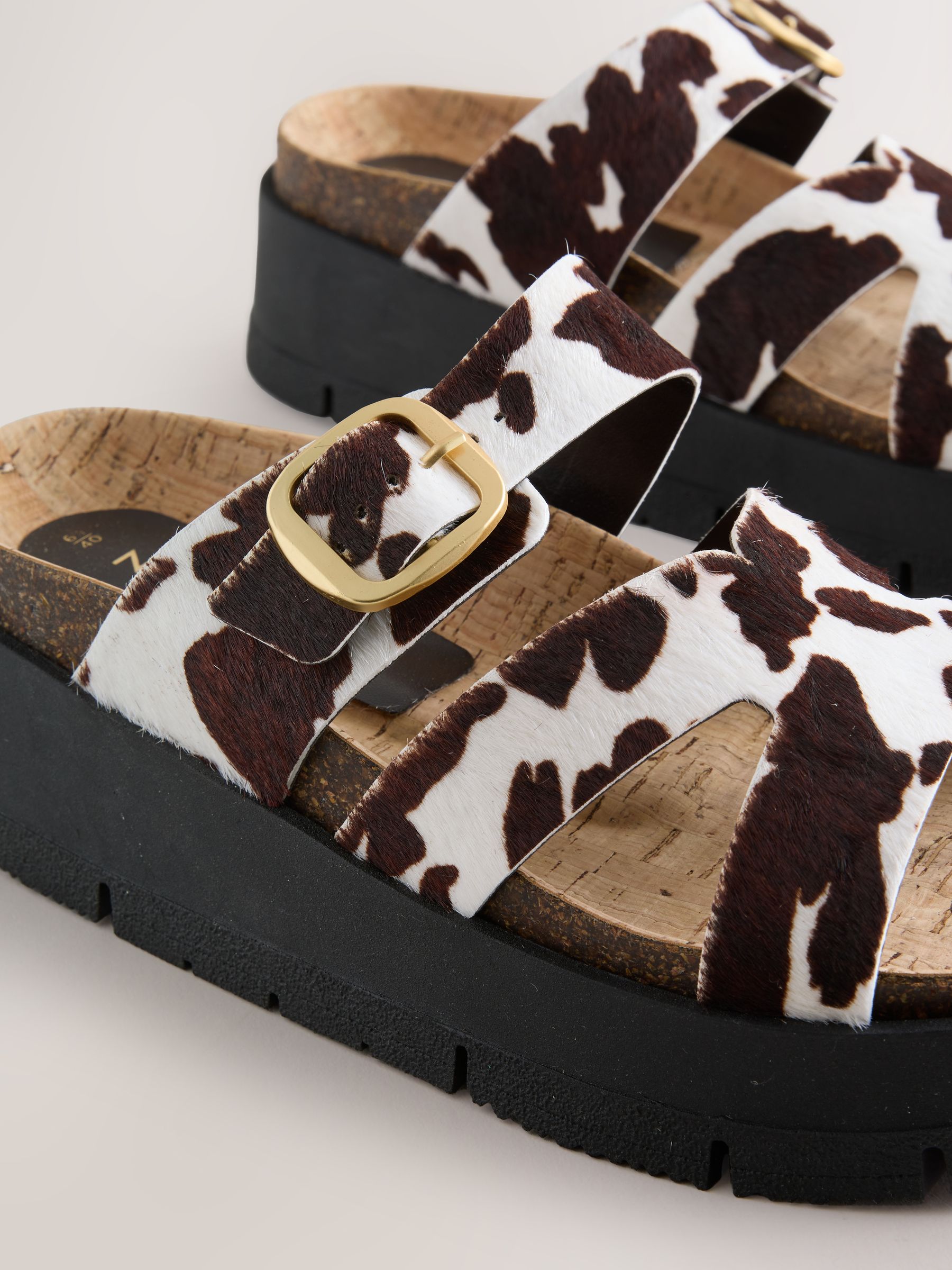 Buy Cow Print Leather Strap Buckle Detail Sandals from Next Canada