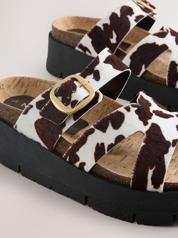 Cow Print Forever Comfort® Leather Strap Buckle Detail Sandals - Image 9 of 10