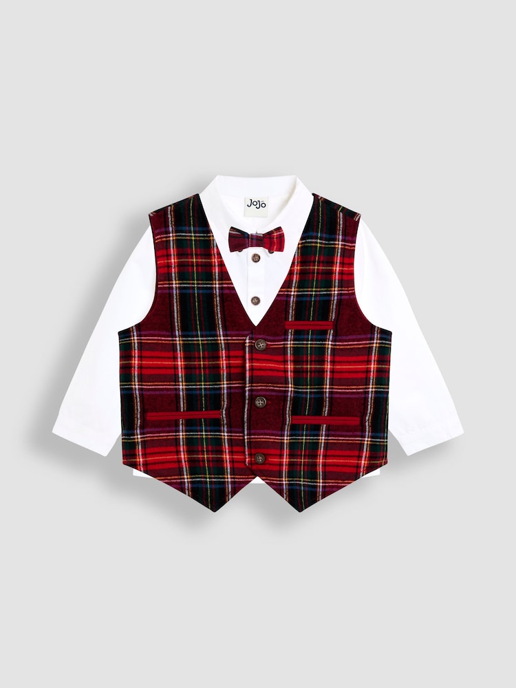 JoJo Maman Bébé Red 3-Piece Bow Tie Waistcoat & Shirt Set - Image 1 of 6