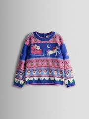 JoJo Maman Bébé Blue Santa & Unicorn Fairisle Jumper - Image 1 of 3