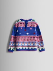 JoJo Maman Bébé Blue Santa & Unicorn Fairisle Jumper - Image 2 of 3