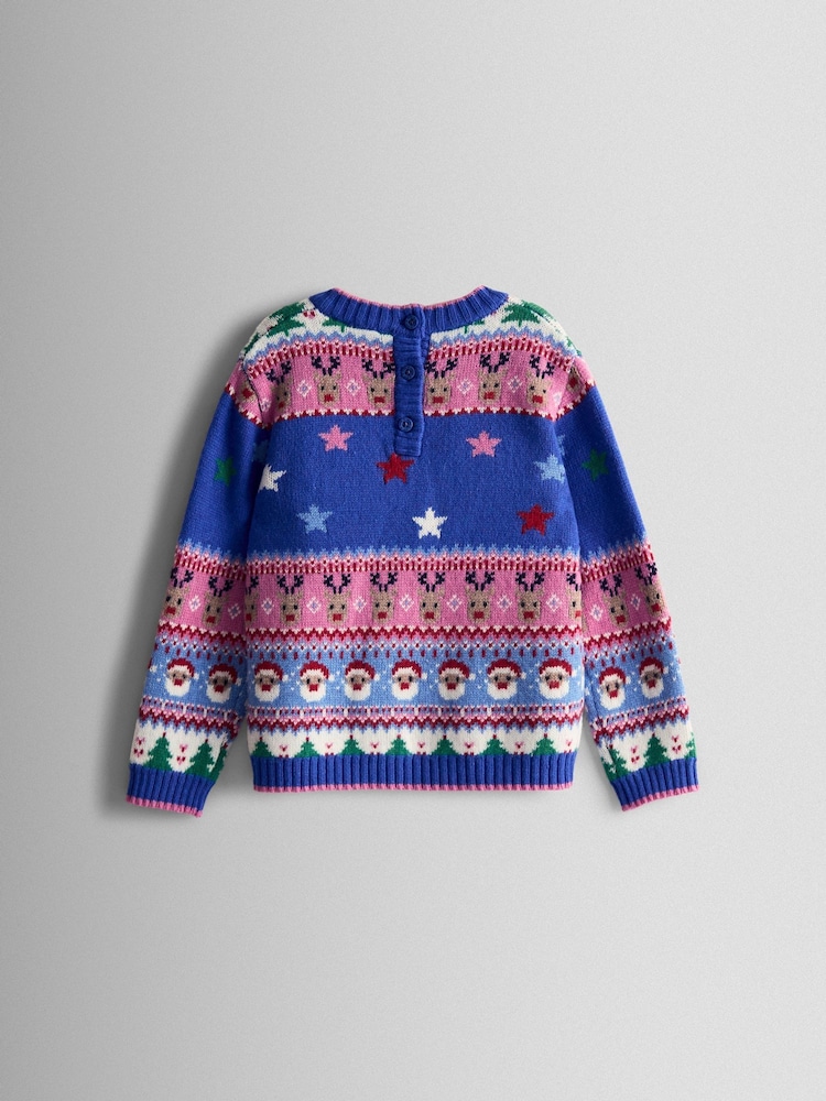 JoJo Maman Bébé Blue Santa & Unicorn Fairisle Jumper - Image 2 of 3