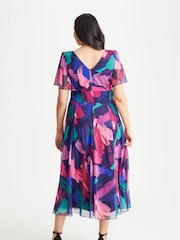 Scarlett & Jo Blue Magenta Victoria Angel Sleeve Mesh Midi long Dress - Image 2 of 4