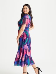 Scarlett & Jo Blue Magenta Victoria Angel Sleeve Mesh Midi long Dress - Image 4 of 4