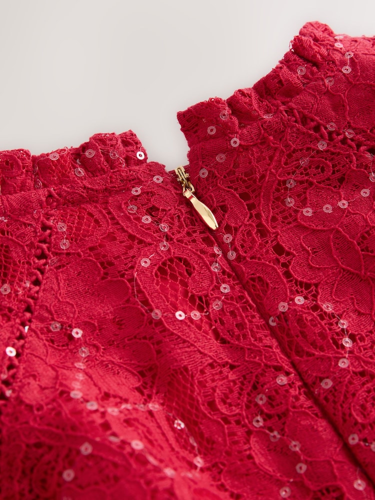 Buy Baker by Ted Baker Red Sequin Lace Angel Sleeve Dress from Next USA Buy Baker by Ted Baker Red Sequin Lace Angel Sleeve Dress from Next USA