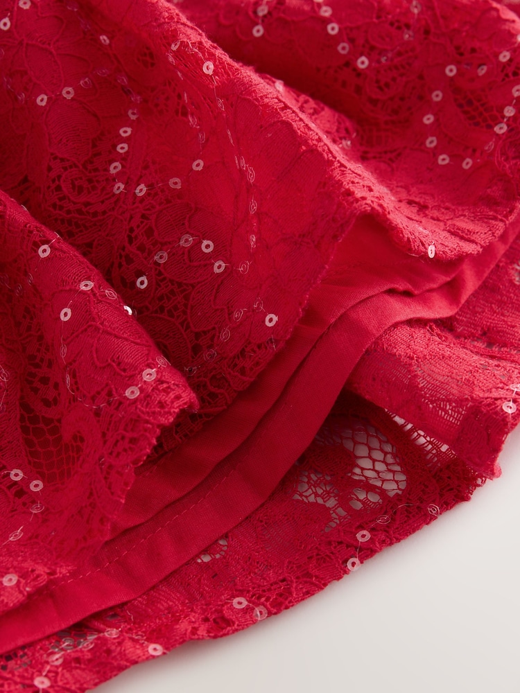 Buy Baker by Ted Baker Red Sequin Lace Angel Sleeve Dress from Next USA Buy Baker by Ted Baker Red Sequin Lace Angel Sleeve Dress from Next USA