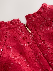 Baker by Ted Baker Red Sequin Lace Angel Sleeve Dress - Image 4 of 6