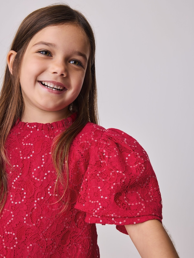 Buy Baker by Ted Baker Red Sequin Lace Angel Sleeve Dress from Next USA