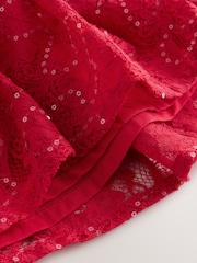 Baker by Ted Baker Red Sequin Lace Angel Sleeve Dress - Image 5 of 6