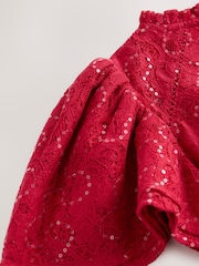 Baker by Ted Baker Red Sequin Lace Angel Sleeve Dress - Image 6 of 6