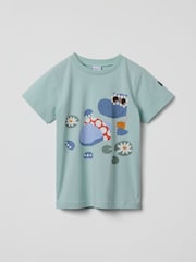 Polarn O Pyret Blue Chrome Crocodile Print 100% Organic Cotton T-Shirt - Image 1 of 4