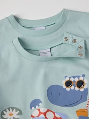 Polarn O Pyret Blue Chrome Crocodile Print 100% Organic Cotton T-Shirt - Image 2 of 4