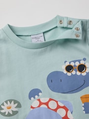 Polarn O Pyret Blue Chrome Crocodile Print 100% Organic Cotton T-Shirt - Image 3 of 4