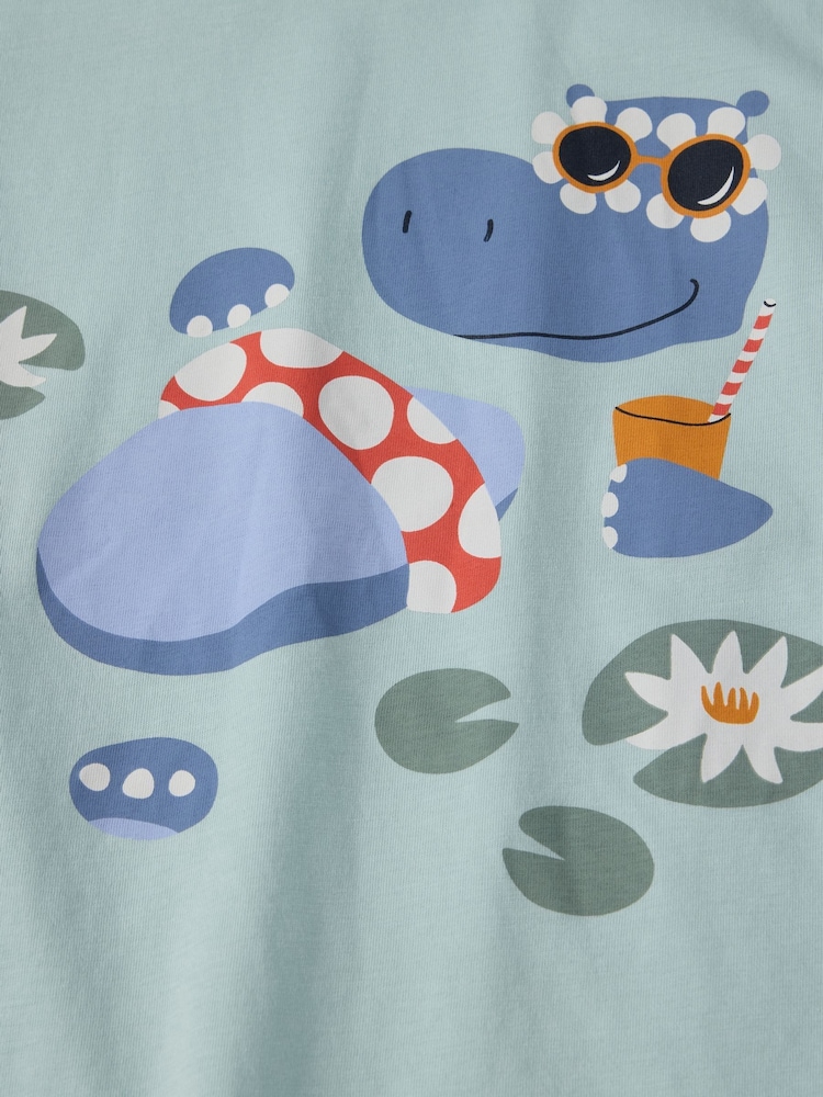 Polarn O Pyret Blue Chrome Crocodile Print 100% Organic Cotton T-Shirt - Image 4 of 4