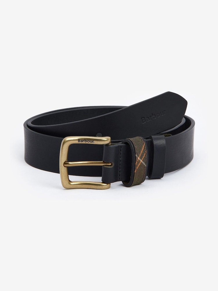 Barbour® Black Esk Leather Tartan Loop Belt - Image 1 of 4