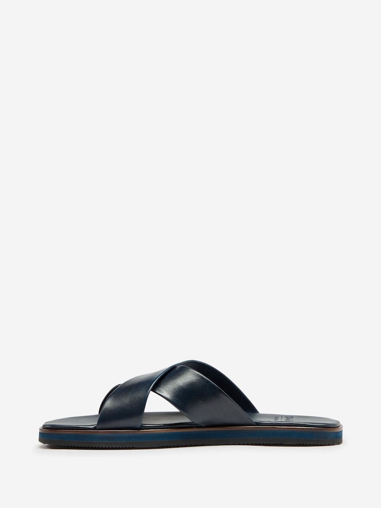 Oliver Sweeney Blue Antiqued Leather Sandals - Image 2 of 5